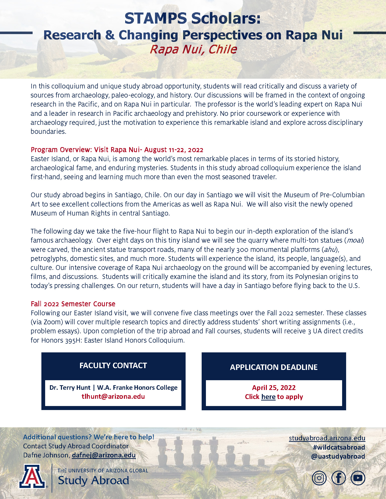 Special study abroad to Rapa Nui, Chile exclusively for Stamps Scholars